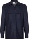 Brunello Cucinelli Virgin Wool Flannel Overshirt With Pockets In Blue