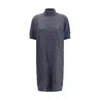 Brunello Cucinelli Blue Mohair Casual Dress In Gray