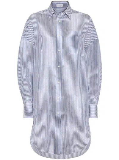 BRUNELLO CUCINELLI SKY BLUE STRIPED LINEN SHIRT
