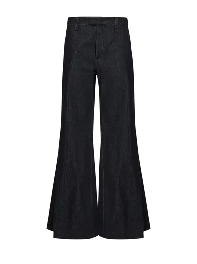 Brunello Cucinelli Blue No Fade Denim Flared Trousers With Monili In Black