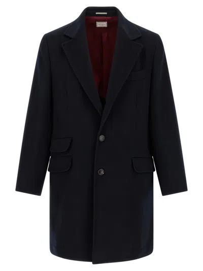 Brunello Cucinelli Blue Notched Lapel Coat In Pink