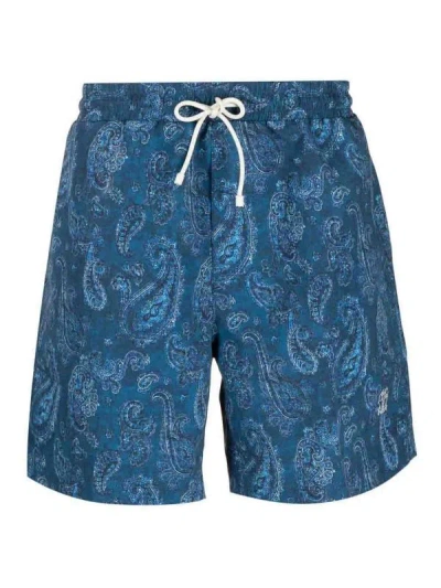 Brunello Cucinelli Blue Paisley Denim Shorts