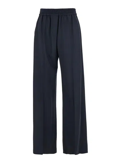 Brunello Cucinelli Blue Pants With Elastic Waist In Wool Blend Stretch Woman