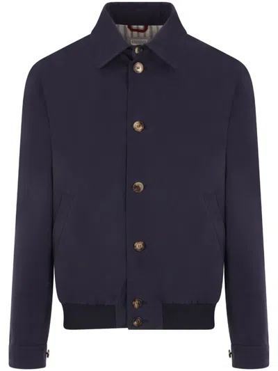 BRUNELLO CUCINELLI BRUNELLO CUCINELLI BLUE PARKA WITH BUTTON-UP FRONT