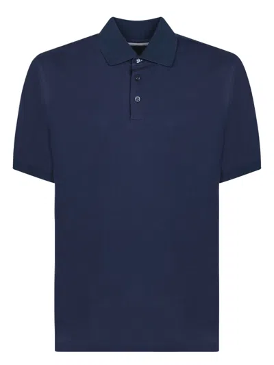 BRUNELLO CUCINELLI BLUE PIQUET POLO SHIRT