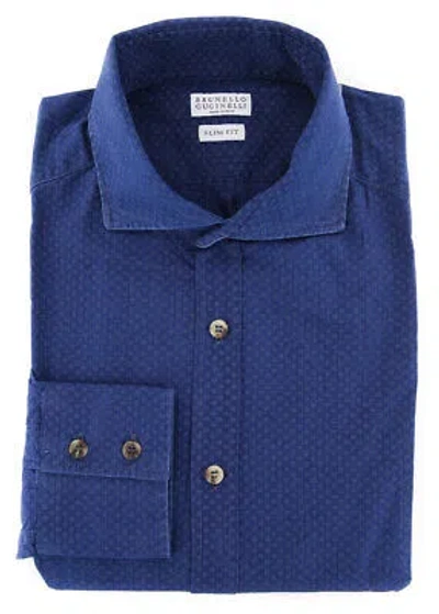 Pre-owned Brunello Cucinelli Blue Polka Dot Shirt - Slim - M/m - (mg451718c49)