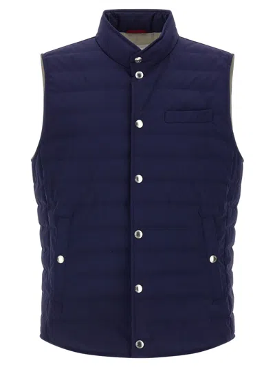 Brunello Cucinelli Blue Quilted Snap-fit Fastening Vest