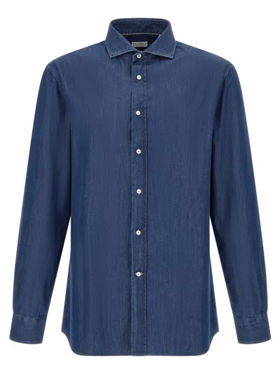 Brunello Cucinelli Blue Regular Solid Shirt