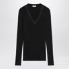 Brunello Cucinelli Blue Ribbed Wool Sweater In Black