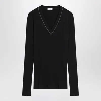 BRUNELLO CUCINELLI BRUNELLO CUCINELLI BLUE RIBBED WOOL SWEATER