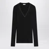 Brunello Cucinelli Blue Ribbed Wool Sweater In Black