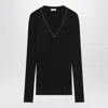 Brunello Cucinelli Blue Ribbed Wool Sweater In Black