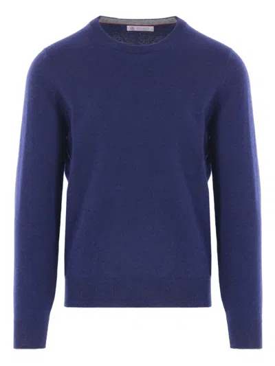 BRUNELLO CUCINELLI BLUE ROUNDNECK CASHMERE SWEATER
