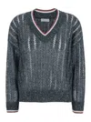 Brunello Cucinelli Blue Sequin T-shirt With V Neck In Linen Blend Woman