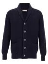 Brunello Cucinelli Shawl-collar Ribbed Cotton Cardigan In Blue