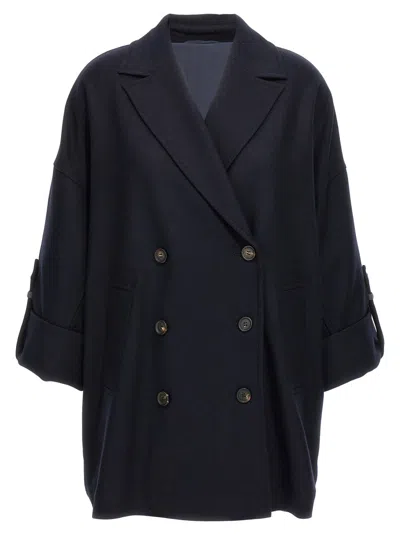 BRUNELLO CUCINELLI BLUE SHINY CUFF DETAILS CABAN COAT