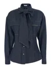 Brunello Cucinelli Blue Shirt With Bow Detail And Button Closure In Denim Woman In Blue