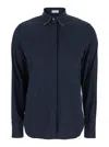 Brunello Cucinelli Blue Shirt With Pointed Collar And Monil Detail On The Collar