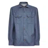 Brunello Cucinelli Long Sleeve Wool Shirt With Chest Pockets In Blue