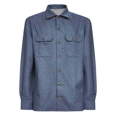 BRUNELLO CUCINELLI BRUNELLO CUCINELLI BLUE SHIRTS MEN