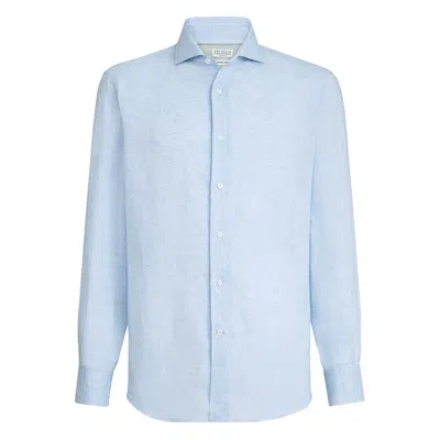 BRUNELLO CUCINELLI BRUNELLO CUCINELLI BLUE SHIRTS MEN