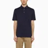 BRUNELLO CUCINELLI BLUE SHORT-SLEEVED POLO SHIRT FOR MEN IN STRETCH COTTON