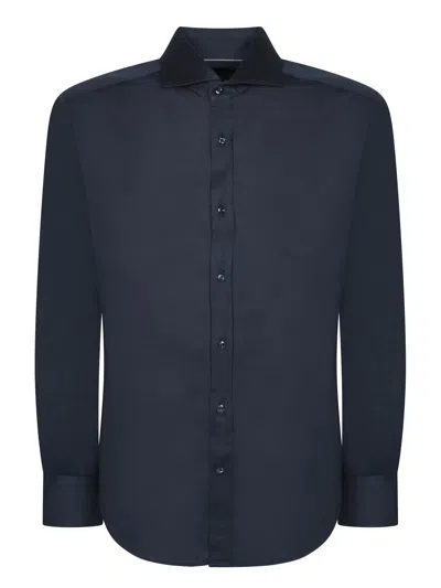 BRUNELLO CUCINELLI BLUE SILK AND COTTON SHIRT