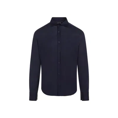 Brunello Cucinelli Blue Silk And Cotton Shirt In Black