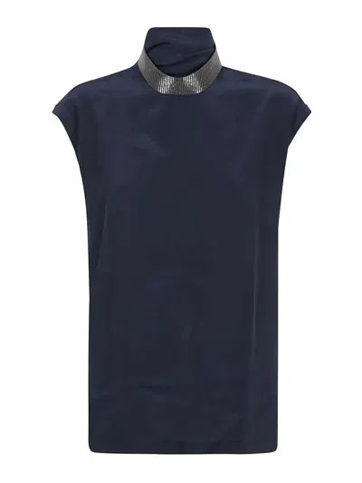 Brunello Cucinelli Blue Silk Blouse In Black