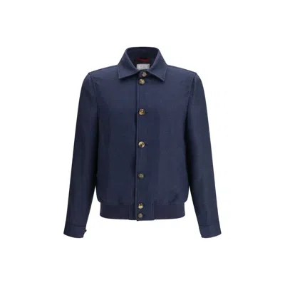 BRUNELLO CUCINELLI BRUNELLO CUCINELLI BLUE SILK DENIM MEN'S JACKET
