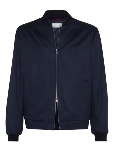 BRUNELLO CUCINELLI BLUE SOLID BOMBER JACKET