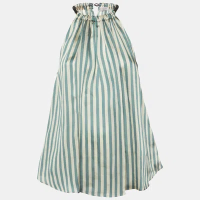 Pre-owned Brunello Cucinelli Blue Striped Organza Monili Halter Neck Top Xs