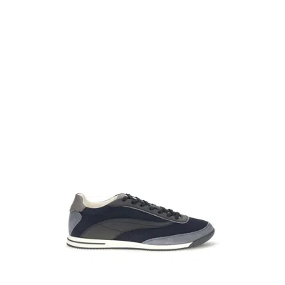 Brunello Cucinelli Blue Suede Leather Athletic Sneakers In Animal Print