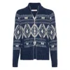 Brunello Cucinelli Geometric Jacquard Cardigan In Wool And Cashmere In Blue