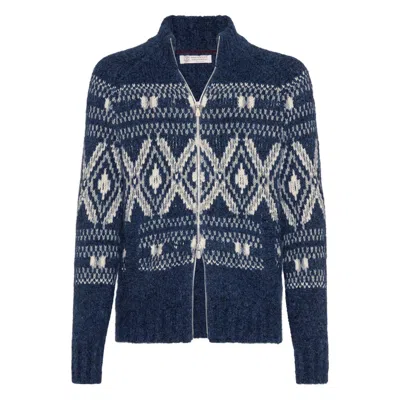 BRUNELLO CUCINELLI BRUNELLO CUCINELLI BLUE SWEATERS & KNITWEAR - CARDIGANS MEN