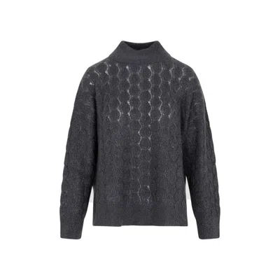 Brunello Cucinelli Blue Turtleneck Sweater In Grey