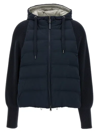 BRUNELLO CUCINELLI BLUE TWO-MATERIAL WATER-REPELLENT JACKET