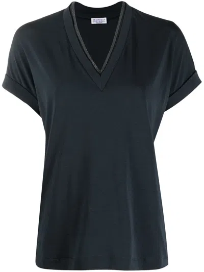 Brunello Cucinelli Blue V-necked T-shirt