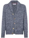 Brunello Cucinelli V-necked Cardigan Wool Shawl Lapels In Blue