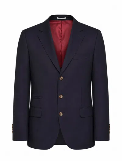 Brunello Cucinelli Blue Virgin Wool Flannel Deconstructed Blazer