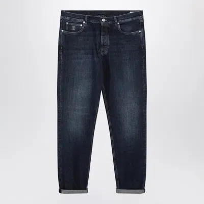 Brunello Cucinelli Blue Washed Jeans With Turn-up Hem