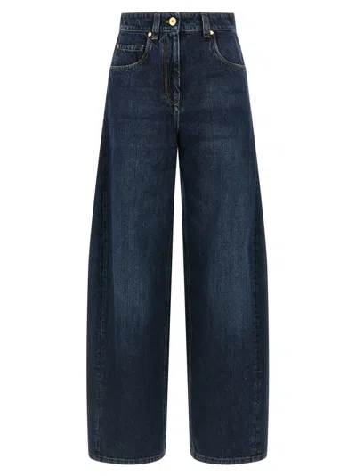 BRUNELLO CUCINELLI WOMEN BLUE WIDE BARREL FULL LENGHT JEANS, 30 LUXURY JEANS FOR WOMEN DARVEYS