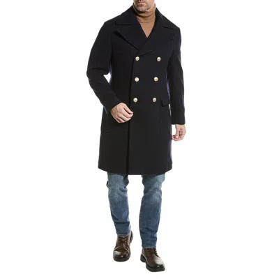 Brunello Cucinelli Blue Wool Coat In Black
