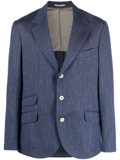 Brunello Cucinelli Button Jacket In Blue