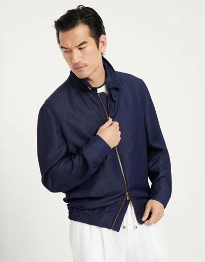 Brunello Cucinelli Zip-up Bomber Jacket In Blue