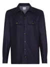 Brunello Cucinelli Virgin Wool Flannel Overshirt With Pockets In Blue
