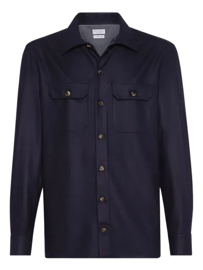 BRUNELLO CUCINELLI BLUE WOOL SHIRT