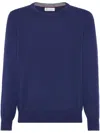 Brunello Cucinelli Cashmere Crewneck Sweater With Ribbed Finish In Blue