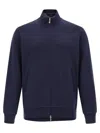 Brunello Cucinelli Zip-up Blue Sweatshirt With High Collar And Relaxed Fit In Blue