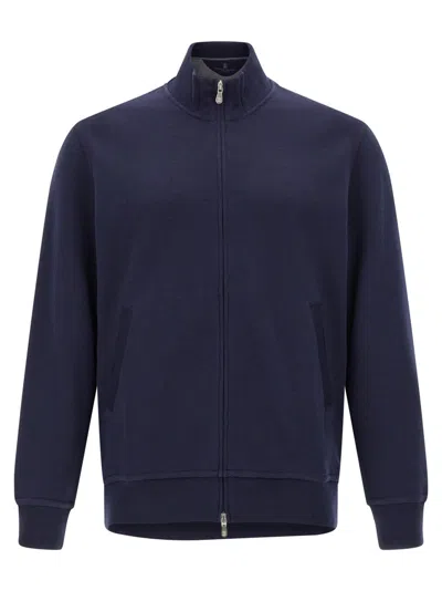 BRUNELLO CUCINELLI BLUE ZIPPED SWEATSHIRT